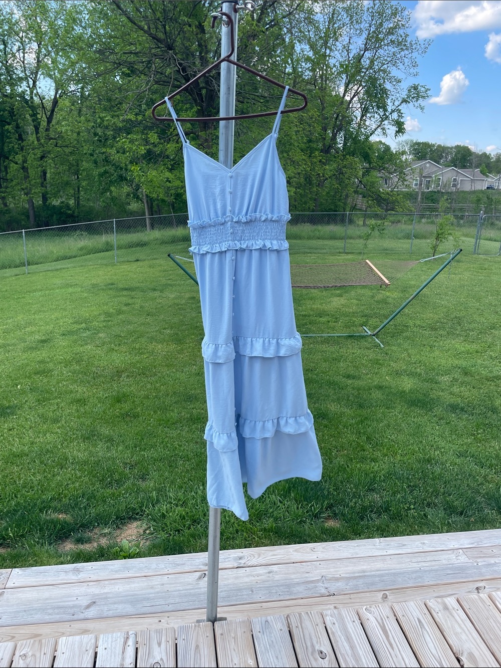 Simple Light Blue Ruffle Tiered Maxi Dress